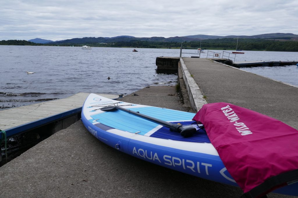 paddleboard ready to go at Loch Insh